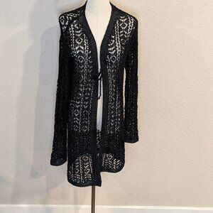 Black Crocheted Cardigan Sz M | Goth | Cottagecore | Dark Academia | Whimsigoth
